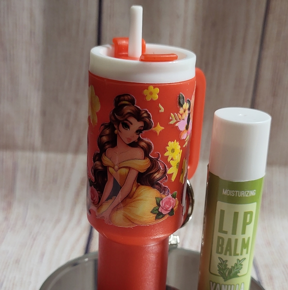 Belle Red Mini Tumbler Princess Cup Keychain Lip Balm Not Included